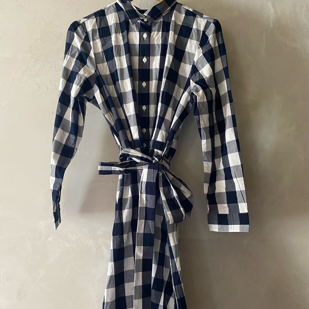 J CREW Button up Tie Waist gingham dress